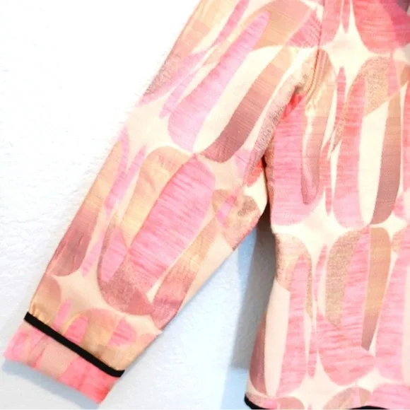 Khangura Pink, Cream & Tan Tapestry Pattern Blazer Black Trim Sz Large Like New - Picture 3 of 9